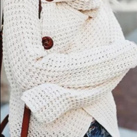 Cream Cowl Neck Knit Button Sweater Top - Picture 4 of 8